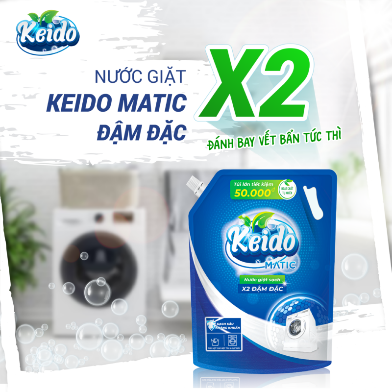 Nước giặt x2 Đậm Đặc Siêu Sạch Keido Matic (dạng túi)