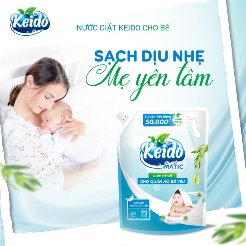 Nước giặt dịu nhẹ cho da em bé Keido (dạng túi)